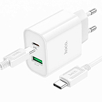 Сетевое ЗУ 1USB/1Type-C 3A HOCO C80A Plus, White, Type-C-Type-C, 18W, PD20W+QC3.0