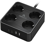 Сетевой фильтр  2.0м CABLEXPERT Plate, PLT-4-C2U2-B-2, черный, 4 розетки, 10А, 2Type-C PD, 20Вт, 2USB, 2.4A, 2м, ур.защиты 4+, коробка