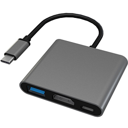 USB Type-C Хаб PERO MH08, USB-С TO USB-C + HDMI + USB 3.0, серый