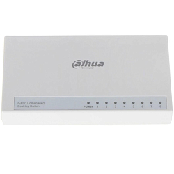 Коммутатор DAHUA DH-PFS3008-8ET-L, 8xRJ45 100Mb, коммутация 1.6 Гбит/с, MAC-таблица 2K, пластик