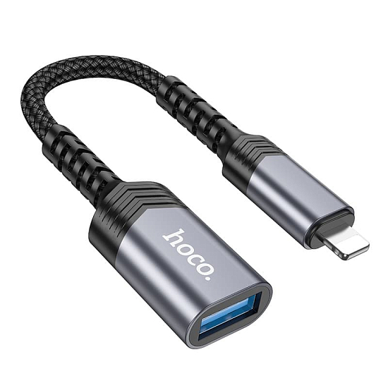 Переходник OTG HOCO UA24 Metal Grey, Lightning