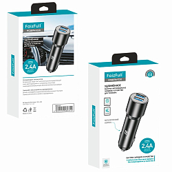 Авто ЗУ 2USB 2.4A FaizFull FZ20 черный/метал