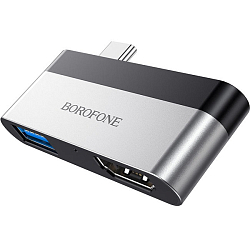 USB-Хаб BOROFONE DH2, Type-C на HDMI, USB 3.0, цвет: серый