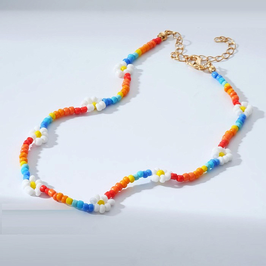 Колье «Бисер» ромашки, цветное, 30 см 6938656