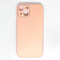 Задняя накладка AKSS для iPhone 13, розовый, "имитация бархатное стекло"