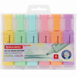 Набор текстовыделителей 6 ЦВЕТОВ, BRAUBERG "ORIGINAL PASTEL" 151698