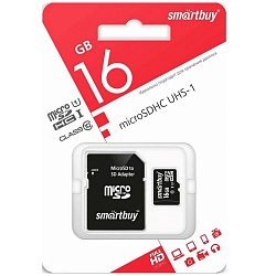 Micro SD 16Gb Smart Buy Class 10 UHS-I с адаптером SD
