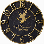 Часы настенные РУБИН "Welcome Home", из дерева, черный+золото, d=38 (3841-002)