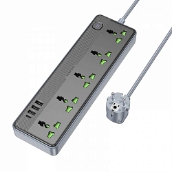 Сетевой фильтр  1.5м BOROFONE BAC4A, черный, 5 розеток, 3хUSB, Type-C, с выключателем