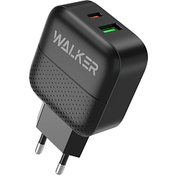 Сетевое ЗУ 1USB/1Type-C 3A WALKER WH-60, 30Вт, QC 3.0+PD, черное
