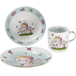 Набор детской посуды Доляна «Единорожка», 3 предмета: кружка 230 мл, миска 400 мл, тарелка d=18 см, керамика