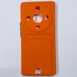 Силиконовый чехол BUTTON для Honor X9B (2024) оранжевый , с карманом для пластик карт