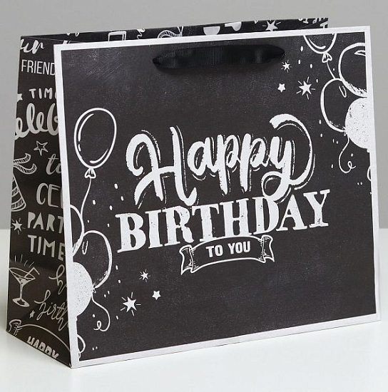 Пакет крафтовый горизонтальный «Happy birthday», ML 27 × 23 × 11.5 см