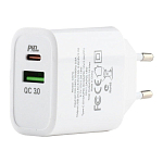 Сетевое ЗУ USB-A/Type-C 3А, 18Вт XO-L64, QC 3.0+PD, белое