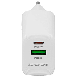 Сетевое ЗУ 1USB/1Type-C 3A BOROFONE  BN27 White, Type-C-Type-C, PD 20W+QC3.0 GaN