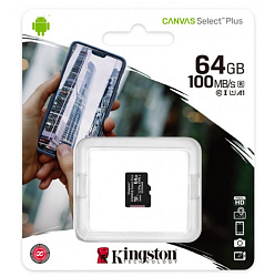 MicroSD 64Gb Kingston Class 10 Canvas Select Plus A1 (100 Mb/s) без адаптера