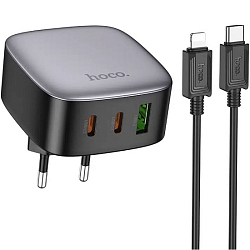 Сетевое ЗУ 1USB/2Type-C HOCO CS33A, Amanecer, черный, кабель Type-C-Lightnig, 30Вт