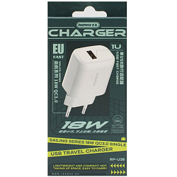 Сетевое ЗУ 1USB REMAX RP-U38, 18W QC3.0, белое (Sailing Series)