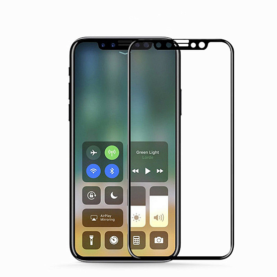 Противоударное стекло 9D NONAME для iPhone X чёрное, полный клей, в техпаке
