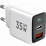 Сетевое ЗУ 1USB/1Type-C Cablexpert MP3A-PC-52, белый, 35Вт GaN, QC4.0/PD3.0