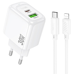 Сетевое ЗУ 1USB/1Type-C HOCO CS55A белое, Type-C-Lighting