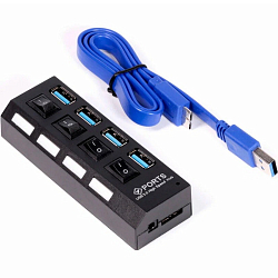USB-Хаб SMARTBUY СуперЭконом SBHA-7304-B, черный, 4 порта,  с выключателями