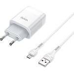 Сетевое ЗУ 2USB 2.4A HOCO C73A, Glorious microUSB, белый