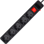 Сетевой фильтр  1.8м SMARTBUY SBSP-5-18-K, черный, 16А, 3500 Вт, 5 гнезд, с з/ш, земля, ПВС 3x1.0 мм²
