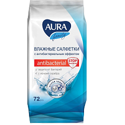 Салфетки влажные AURA 72шт/уп. с антиб. эфф