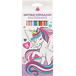 Карандаши цветные пастельные, 12 цветов, трёхгранный корпус "Единорог", Минни и единорог