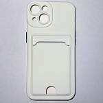 Силиконовый чехол BUTTON для iPhone 14 (Белый) с карманом для пластиковых карт