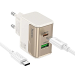 Сетевое ЗУ 1USB/1Type-C HOCO CS71A Star Speed White, Type-C-Type-C