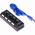 USB-Хаб SMARTBUY СуперЭконом SBHA-7304-B, черный, 4 порта,  с выключателями