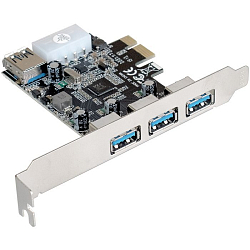 Контроллер PCI-E EXEGATE EXE-367, 3*USB3.0 ext + 1*USB3.0 int, разъем доп.питания (OEM)