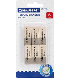 Ластики BRAUBERG "Ultra" НАБОР 6 шт., размер ластика 41*14*8мм 229600