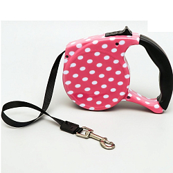 Рулетка с поводком-лентой, резиновая ручка, 5 м, вес животного до 15 кг, розовая в горошек