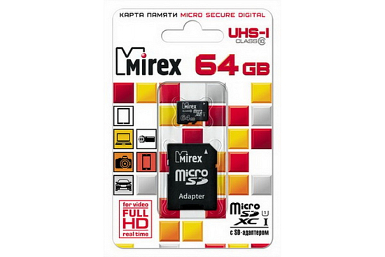 Micro SD 64Gb Mirex Class 10 (UHS-I) c адаптером
