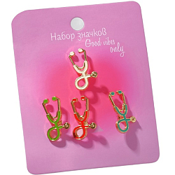 Набор значков (4шт) "Стетоскоп" цветной в золоте 7530871