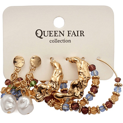 Серьги набор 3 пары "Этника" кольца, цвет бело-голубой в золоте   6967318