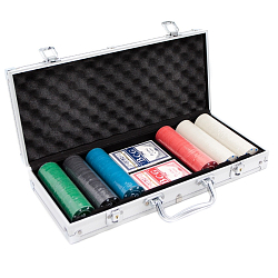 Фабрика Покера: Набор из 300 фишек (4г) для покера с номиналом в алюминиевом кейсе, арт. pokfp300f4g