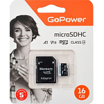 Micro SD 16Gb GoPower Class10 60Mb/s V10 с адаптером SD
