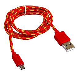 Кабель USB <--> microUSB  2.0м BLAST BMC-122 тканевая оплетка, красный/желтый