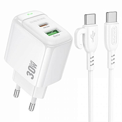 Сетевое ЗУ 1USB/1Type-C 3.0A BOROFONE BAS45A Potential, белый, кабель Type-C - Type-C, 30Вт