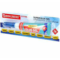 Клей-Гель моментальный (1шт) ультрапрочный суперклей BRAUBERG EXTRA отрывная мультикарта, 3г, 608103