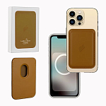 Кошелек для карт Leather Wallet для iPhone 12/12 Pro/12 Pro Max/12 Mini Saddle Brown (Анимация + NFC) с лого