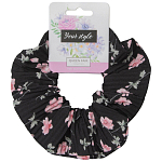 Резинка для волос QF «Орбита», жатка цветы, 12 см, чёрная 10679858