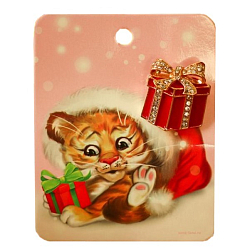 Брошь новогодняя "Подарочек", цвет красно-белый в золоте