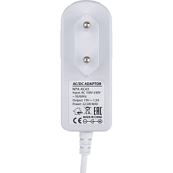 Блок питания 15V 1.5A GEMBIRD NPA-AC43, белый, 22.5Вт, 4.0х1.7мм для Яндекс станции Мини