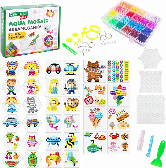 Аквамозаика BRAUBERG KIDS 24 цв 4200 бусин 664916