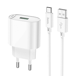 Сетевое ЗУ 1USB HOCO C109A Fighter, Type-C, белый, QC3.0